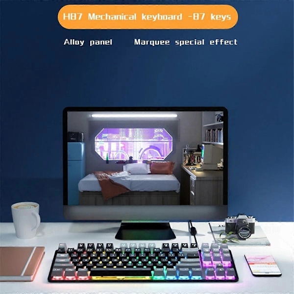 87 Tangenters Mekaniskt Tangentbord Grön Axis Gaming Tangentbord Trådbundet Färgat Bakgrundsbelyst Tangentbord för PC Laptop Kontor Spel C