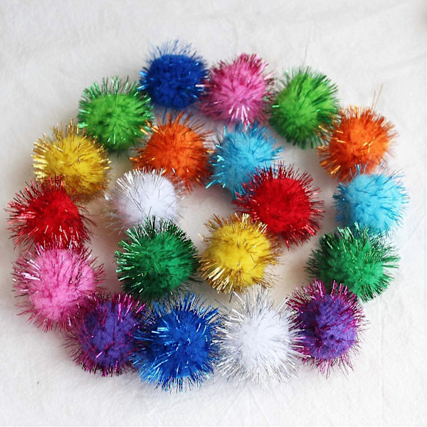Blandade Färgade Glitterbollar För Katter Min Katts Favoritleksak Genom Tiderna 3 cm Stora Pom Pom Kattleksaker 100-Pack