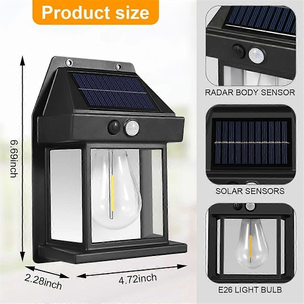 Solarlampor Utomhus, Skymning till Gryning Solar Vägglampa Rörelsesensor, 3 Belysningslägen Vattentät Solar Säkerhetsvägg B