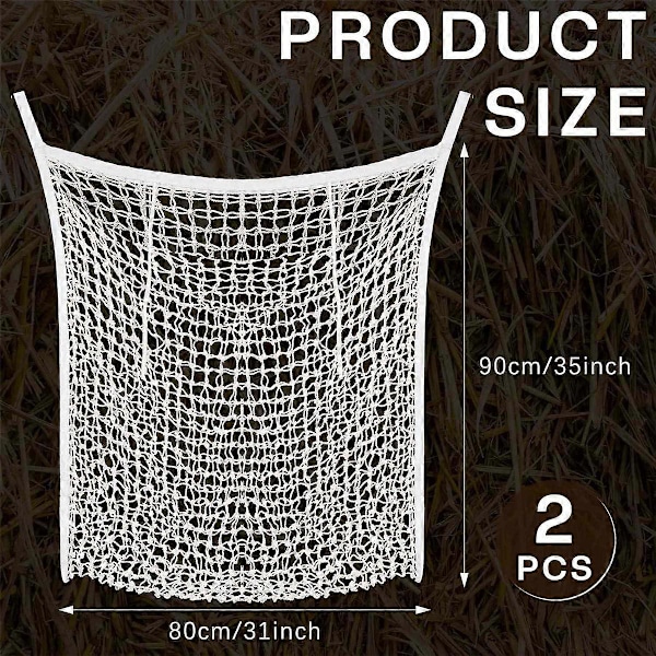 2 st Långsam Ätande Hö Nät Hömatare Höpåsar för Hästar Getter Stall Släpvagn Hästmatningsmaterial (Vit, 89 x 79 cm)