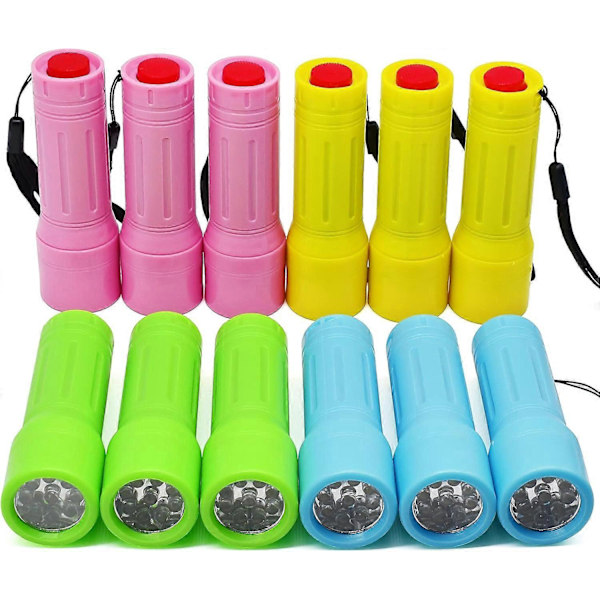 9-LED Ficklampa 12-Pack Mini Ficklampa Med Snodd, Små Ficklampor LED Ficklampa (Blå-Grön-Rosa-Gul-3 Stycken)