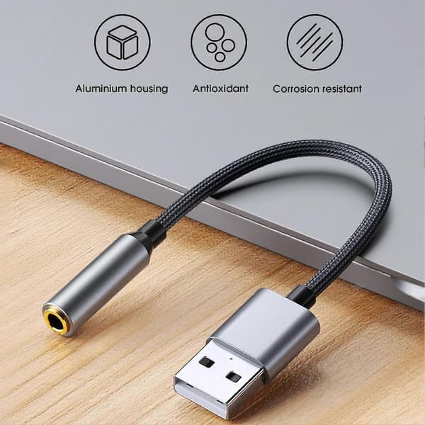 Lydkort Professionel Lydoverførsel Plug Play USB til 3,5 mm Computer 2 i 1 Lydadapter Laptop Black 20cm