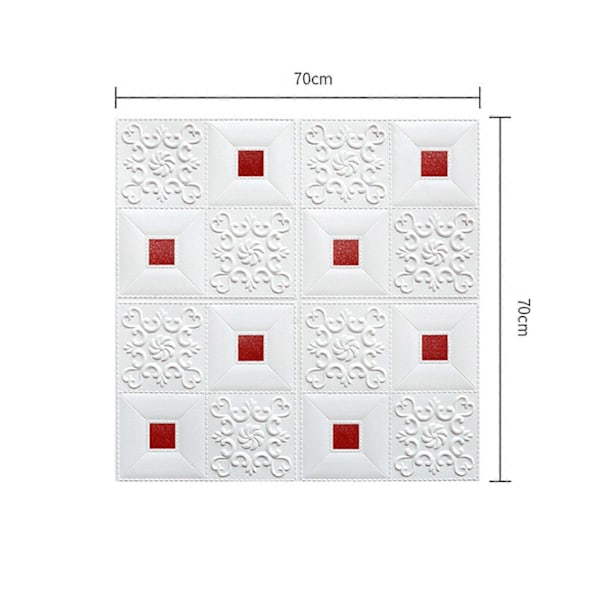 JiKaiX Självhäftande Väggplattor 3D Dekorativ Panel Texturerad Självhäftande Skum Väggdekal för Badrum Kök Stänkskydd White  Red 4.5MM