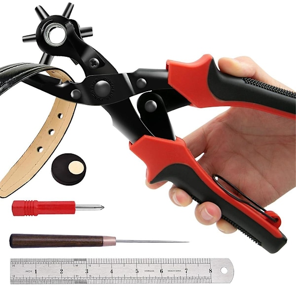 Läderhålslagset, Super Heavy Duty Roterande Håltång, Precision Multi Hålstorlekar för Bälten, Hantverkshål A