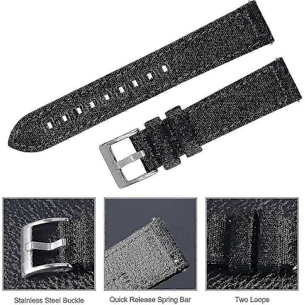 Klockarmband i canvasläder för män, canvasarmband med snabbkoppling, fler färger