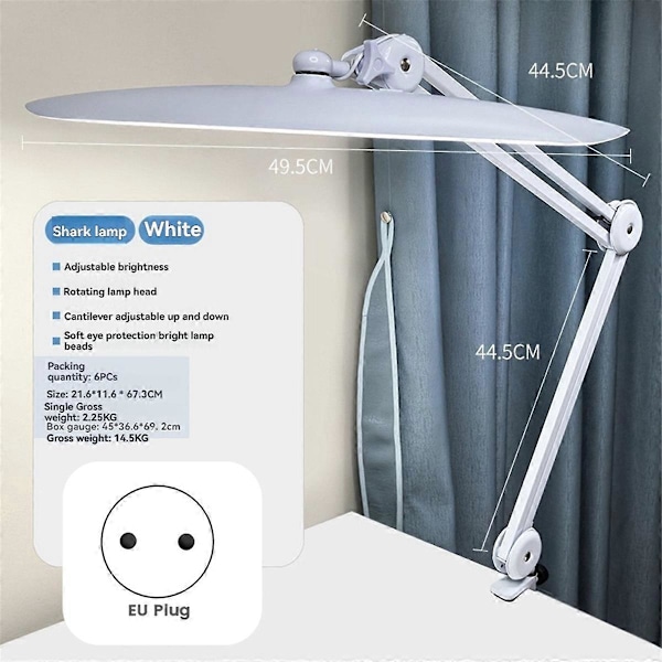 LED-lampa med klämma för hemmakontor Nagelterapeuter vit EU-kontakt