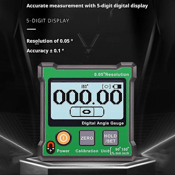 LCD Magnetisk Digital Hældningsmåler Vinkelmåler Green