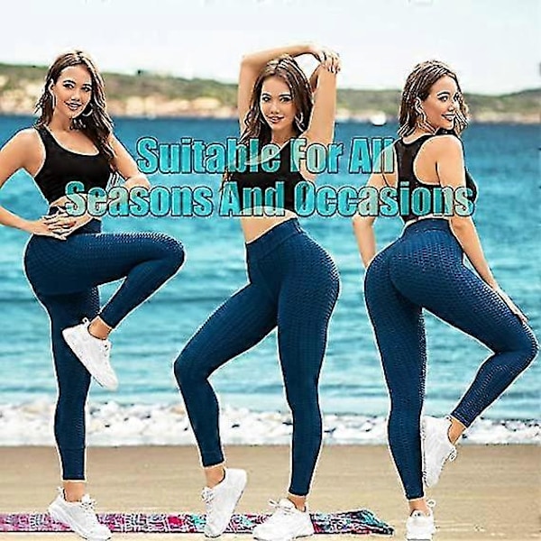 Buttlyftande Anti Cellulit Leggings för Kvinnor Högmidjade Yogabyxor Navy L