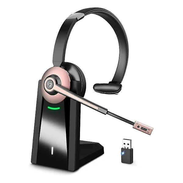 Trådlöst headset, Bluetooth-headset med brusreducerande mikrofon, Trådlöst headset med USB-dongel för hemmakontor