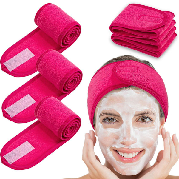Spa Pannband för Ansiktsbehandling 4-pack Huvudbonad Terry Cloth Pannband Justerbar Stretch Handduk För Bad, Smink Och Sport-Röd