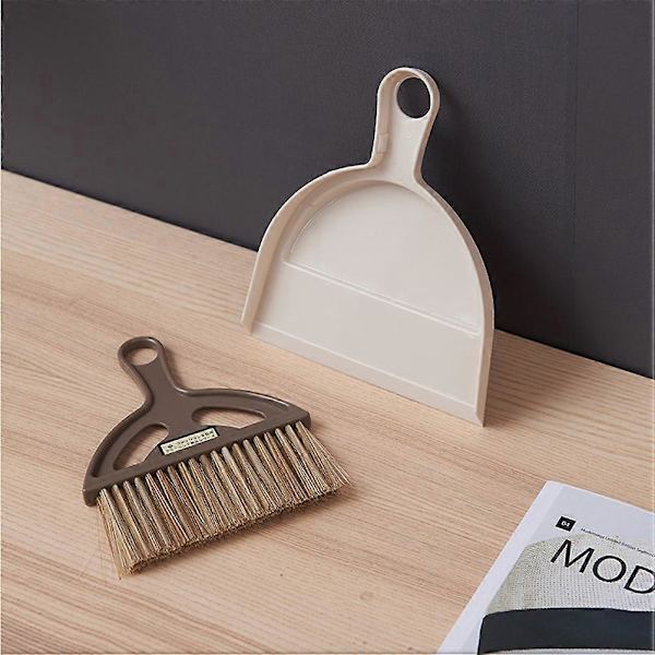 Mini Hushålls Sopskyffel Borste Set Kvast Sopskyffel Kit Hem Skrivbordsrengöringsborste för Hem Hotell Användning (Brun)
