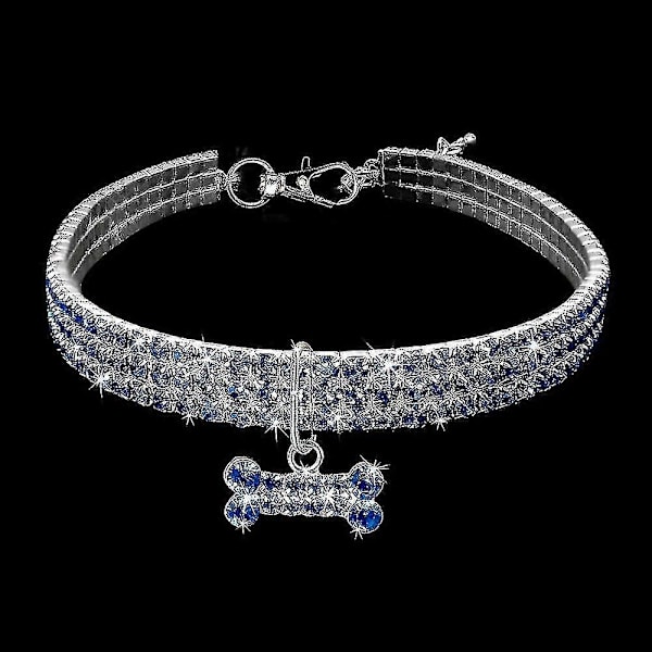 Halsband för husdjur B, 3 rader strasshalsband Blue M