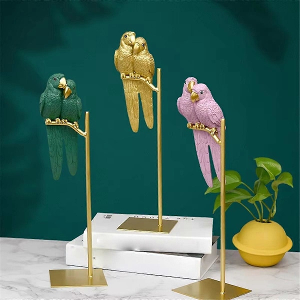 Papegøje Skulptur Resin Papegøje Statue Fugl Dyr Dekoration Grøn