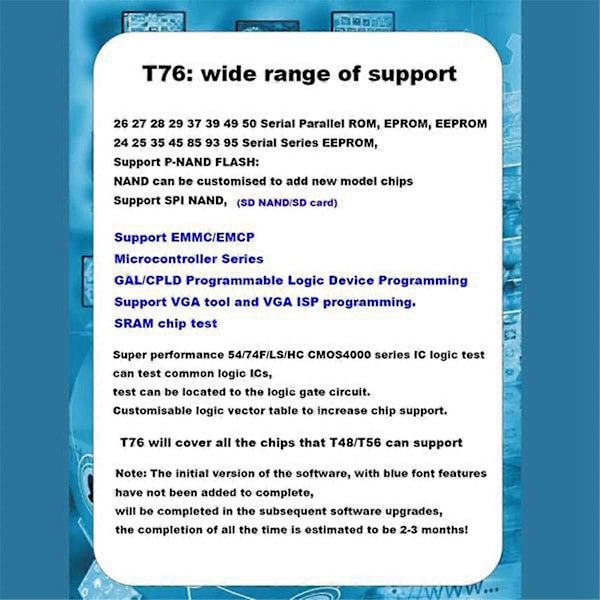 T76 USB3.0 -ohjelmointilaite tukee EEPROMNAND NOR EMMC BGA:ta