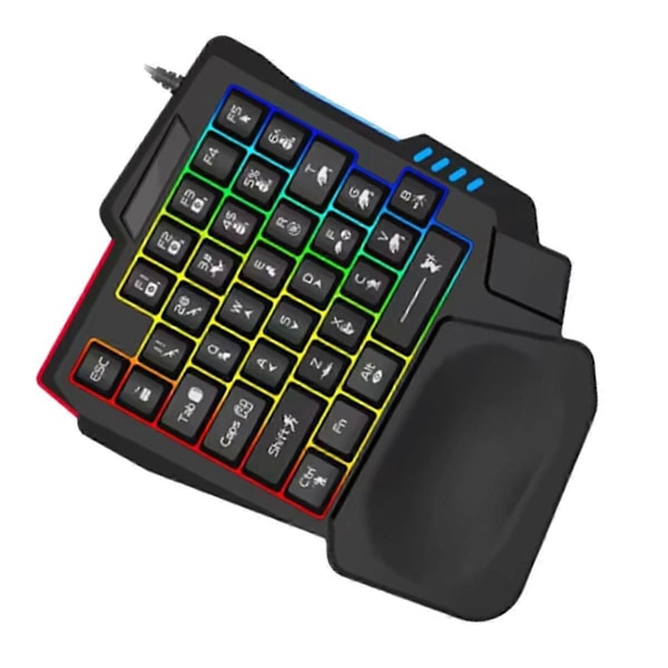 Ergonomiskt Gamingtangentbord Enhands USB-kabelansluten 35 tangenter Enhänt RGB-bakgrundsbelyst minitangentbord