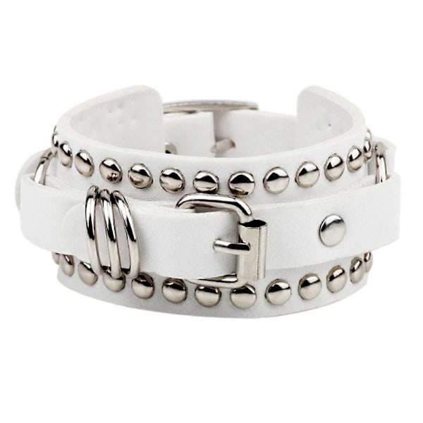 Unisex Punk Rocker Armband Gotisk Läder Manschett med Spikar Nitar Dubbar Justerbart Armband för Cosplay Mode-A