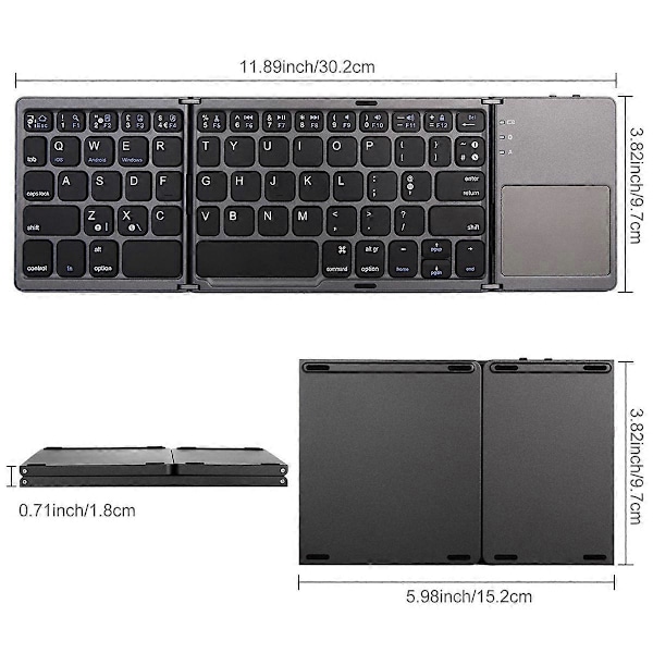 Mini tri-fold trådlöst bluetooth-tangentbord för IOS Android Svart
