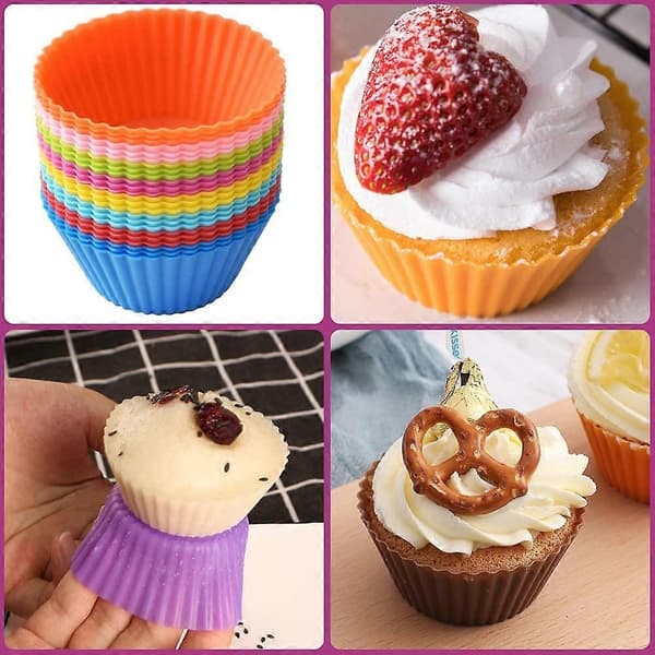 48 stk. genanvendelige bageforme, fødevaregodkendt silikone non-stick cupcake muffinsforme, 8 farver
