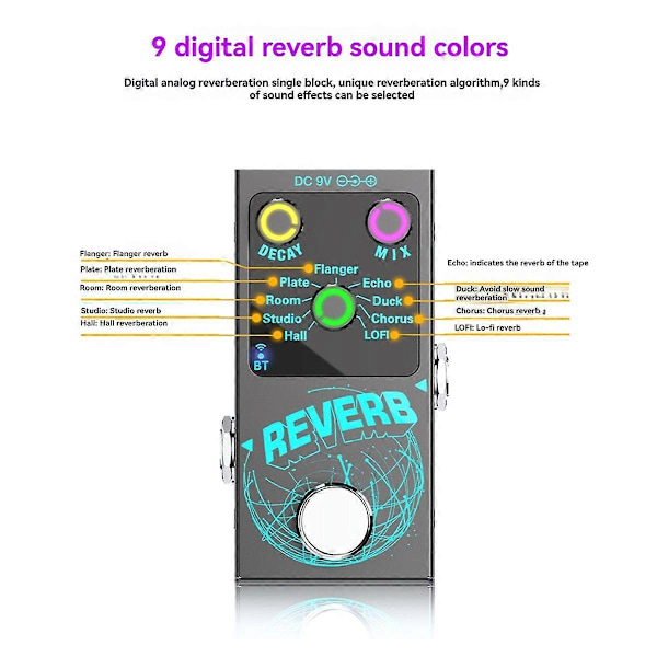 Gitarr Digital Reverb Pedal Inbyggd 9 Digital Reverb Tillbehör