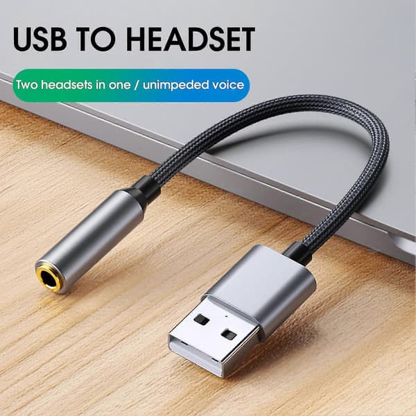 Lydkort Professionel Lydoverførsel Plug Play USB til 3,5 mm Computer 2 i 1 Lydadapter Laptop Black 20cm