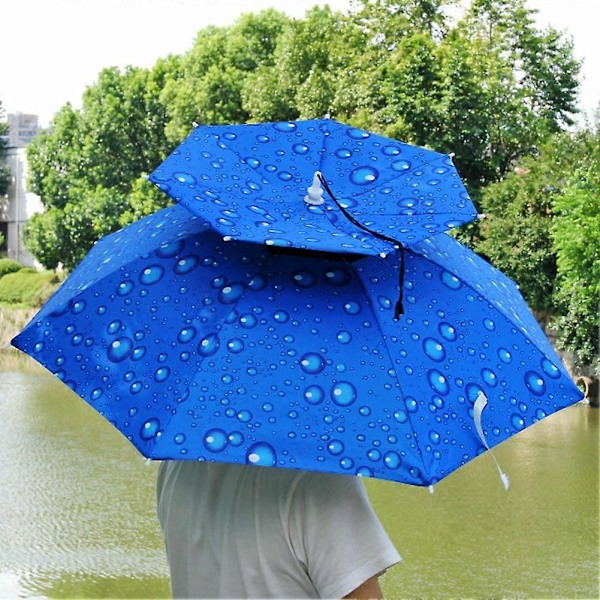 Paraplyhatt Hopfällbar Justerbar Sol Regn Keps UPF 50+ UV-skydd Blue