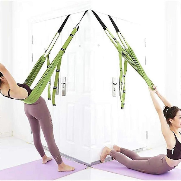 Yoga Trapets, midja rygg ben stretch rem dörr bakåtböjningsassistent tränare yogarem för stretching ryggböjning split inversionsrem - Grön