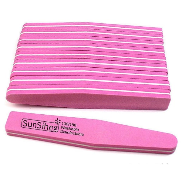 Nagelbuffer Block Fil Svamp Tvättbar Dubbelsidig 100/180 Akryl Nagelpoleringsfil - Rosa