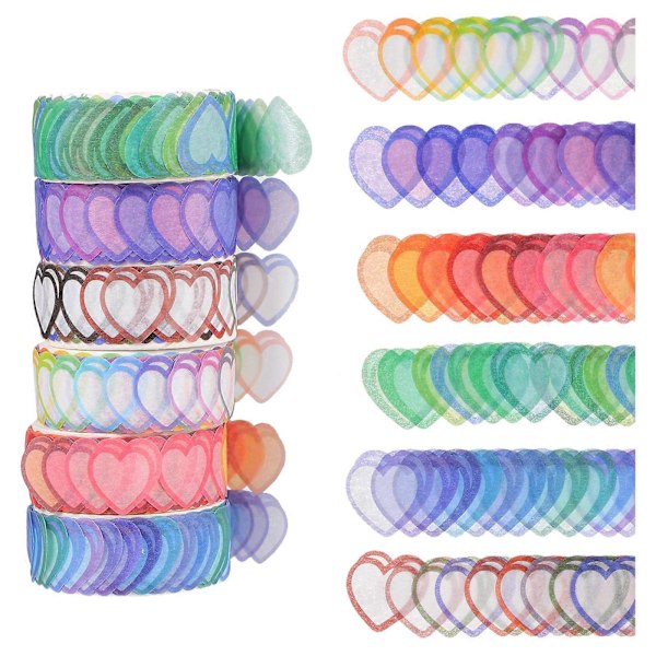 6 Rullar Dekorativa Hjärtformade Maskeringstejper Papperstejper för DIY Scrapbook