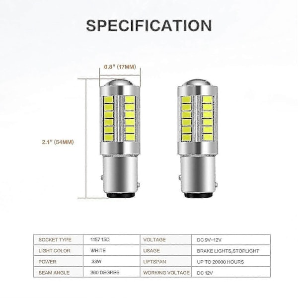 Superstark LED 1157 LED-lampa P21/5w Bay15d LED-lampor med 33smd 5730 Chipset för broms, Tu