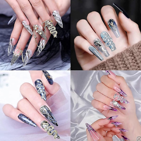 3D Orm Nagelkonst Charm Metall Orm Med Ull Nagelkonst Ädelsten Färg Nagelkonst Smycken Tillbehör Gör-det-själv Hantverk Nageldekorationer
