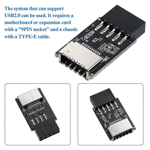 USB 2.0 Frontpanel Header USB 9Pin till USB 2.0 Typ-E