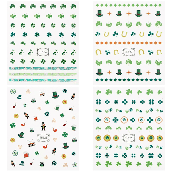 8 ark Klöver Nagelstickers Festival Nagelkonst Dekaler Manikyr Tillbehör