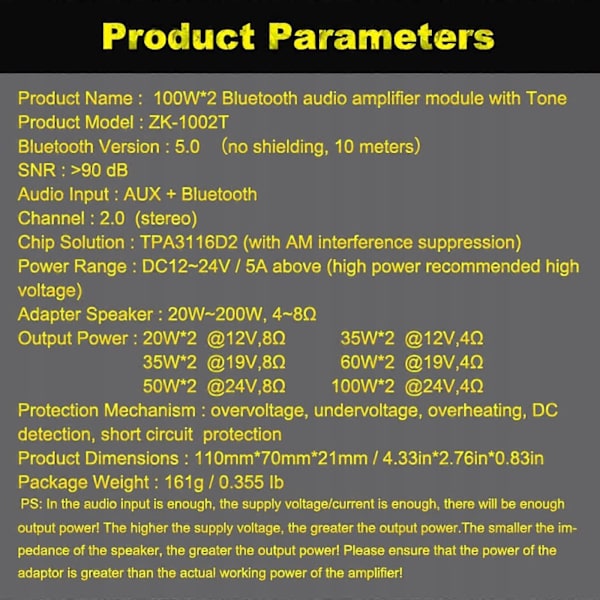 DC 12-24V 100W 100W Bluetooth 5.0 Subwoofer