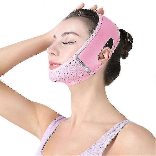 Återanvändbar V Linje Mask Ansiktsbantningsrem Dubbelhaka Uppstramande Lyftreducerare Pink