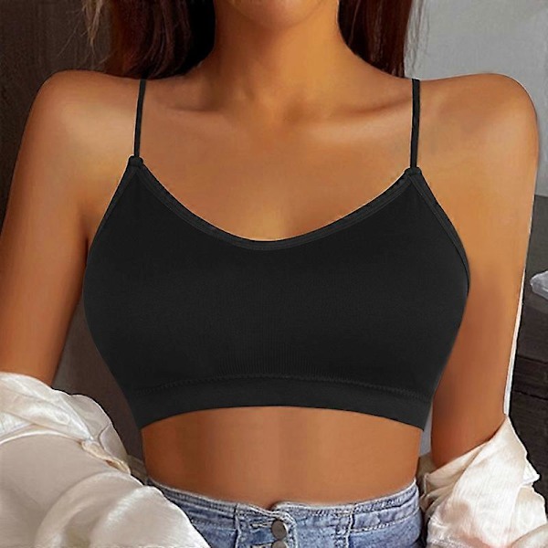 Naisten pehmustetut rintaliivit toppi spagettiolkaimilla Bralette Crop Top Saumattomat rintaliivit Topit Black s