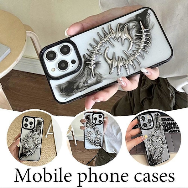 3D Metall Fiskben Transparent Telefonfodral För iPhone 16 15 14 13 12 11 Pro Max Plus Black For 14 plus