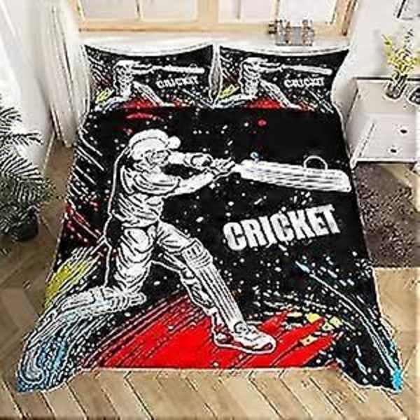 2025 Cricket Spelare Sängkläder Set För Flickor Pojkar Barn Sporttema Täcke Örngott Dekorativ Cricketboll Spel Påslakan Tie Dye 220x240cm