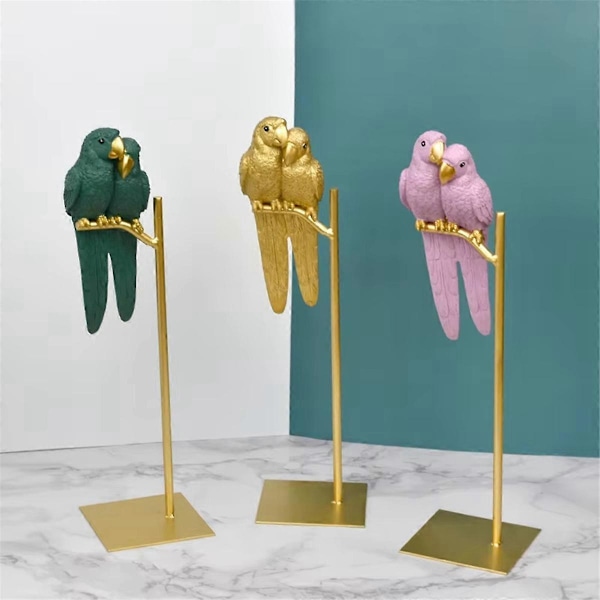 Papegøje Skulptur Resin Papegøje Statue Fugl Dyr Dekoration Grøn