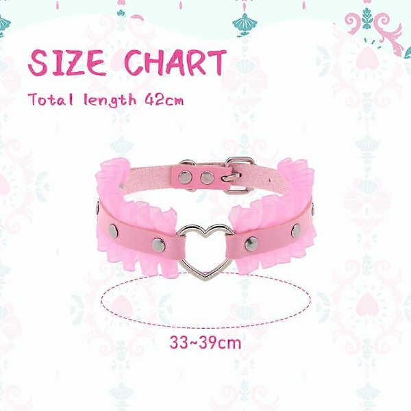 Kvinnor Flickor Läder Choker Halsband Punk Rock Gotisk Hjärta Choker Halsband, Spetshalsband-Rosa