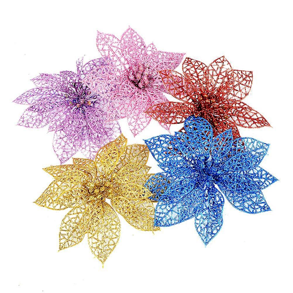 10 st Små Julstjärna Ihåliga Simuleringsblommor Konstgjorda Blommor Konstgjorda Glitterblommor