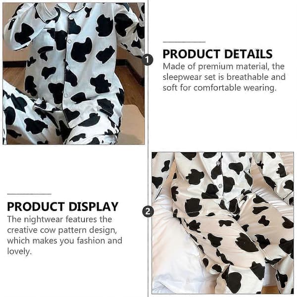 1 Set Dam Långärmad Sovkläder Långbyxor Hem Ko Mönster Pyjamas (XL)