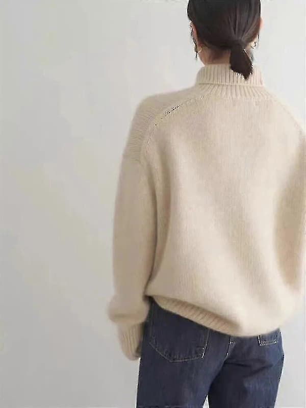 Polo Cashmere Tröja 100% Ren Ull Tröja Dam Stickad Lös Pullover Dam Höst/Vinter Beige XL