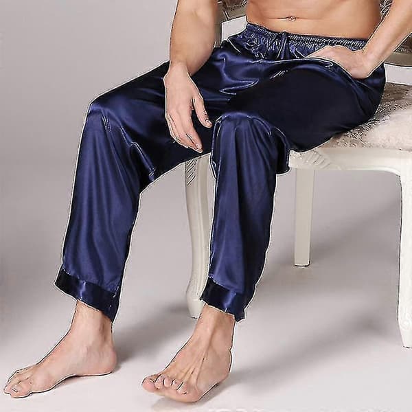 Herr Silke Satin Lång Pyjamas Byxor Underdel Dragsko Pyjamas Sovkläder Nattkläder Byxor Tw Blue L