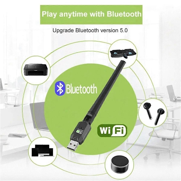 600 Mbps USB BT 5.0-adapter 2,4G 5 GHz Wi-Fi-antenn Dualband 802.11ac