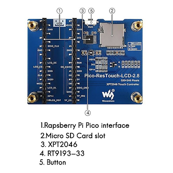 för Pico 2,8-tums skärm 262K färg LCD-modul 320X240 pixlar SPI-kommunikation Resistiv kontakt