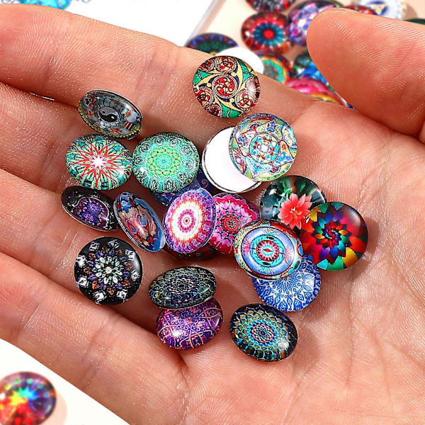 100 st Tryckta Mosaikplattor Glas Cabochons Platt Baksida Halvrunda Kulor Kupolplattor för Hantverksprojekt DIY-tillbehör
