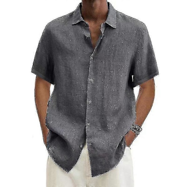2025 Bomulls- och linneblus Sommar Herr Nedvikt Krage Kortärmad Knapp Lös Blus Toppar Oversized S-5xl Dark grey 4XL