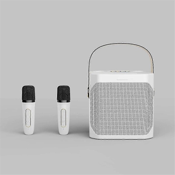 Kraftfull Karaoke Bluetooth-högtalare Bärbar 360 Stereo Surround Trådlös Subwoofer med Dubbla Mikrofoner Svart