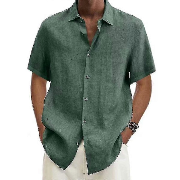 2025 Bomulls- och linneblus Sommar Herr Nedvikt Krage Kortärmad Knapp Lös Blus Toppar Oversized S-5xl khaki 4XL