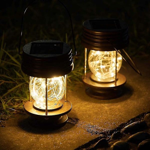 Ulkokäyttöön tarkoitettu roikkuva aurinkolyhty retro aurinko-LEDillä 2 kpl